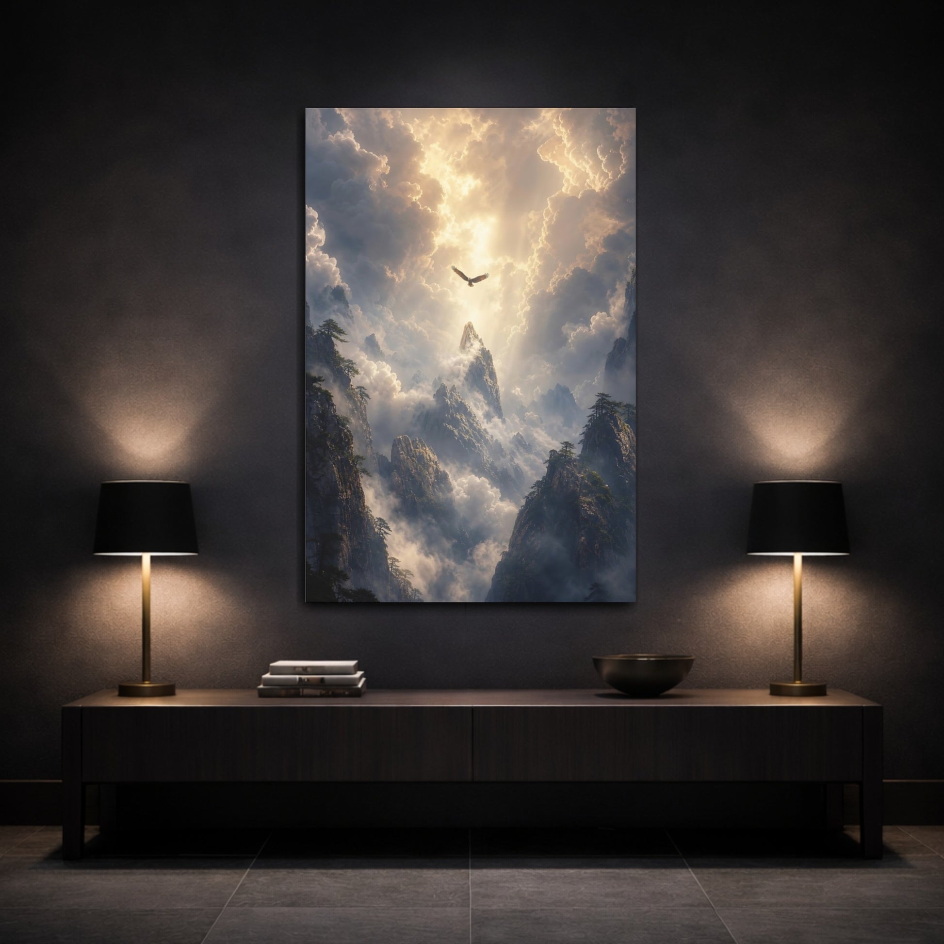 Mockup 3. Nature Eagle Golden Light shown as stretched canvas wall art