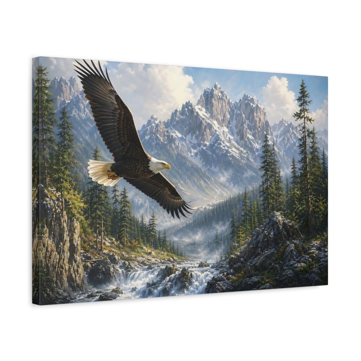 Side Mockup 3. Nature Eagle Mountain Eagle shown as stretched canvas wall art