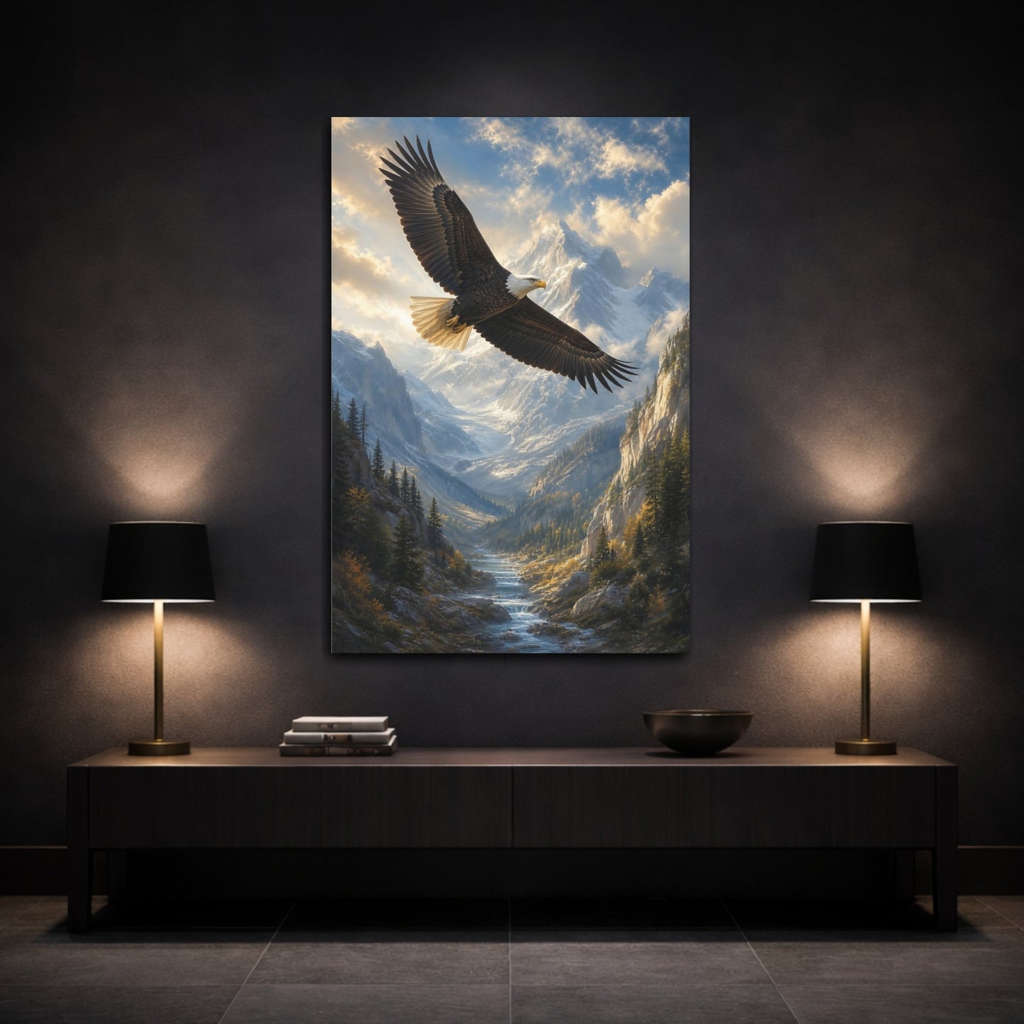 Mockup 3. Nature Eagle Mountain Eagle Landscape shown as stretched canvas wall art
