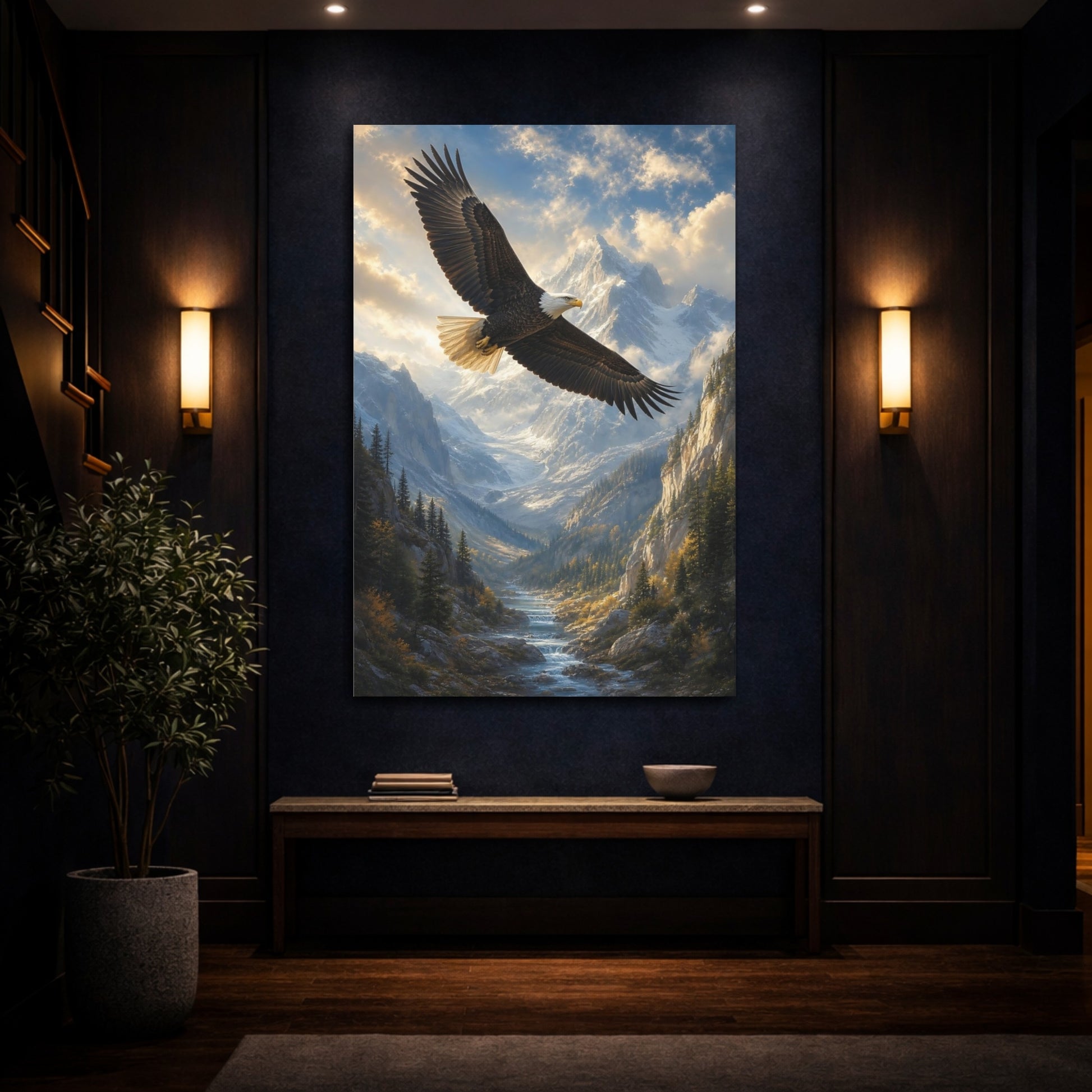 Mockup 4. Nature Eagle Mountain Eagle Landscape shown as stretched canvas wall art