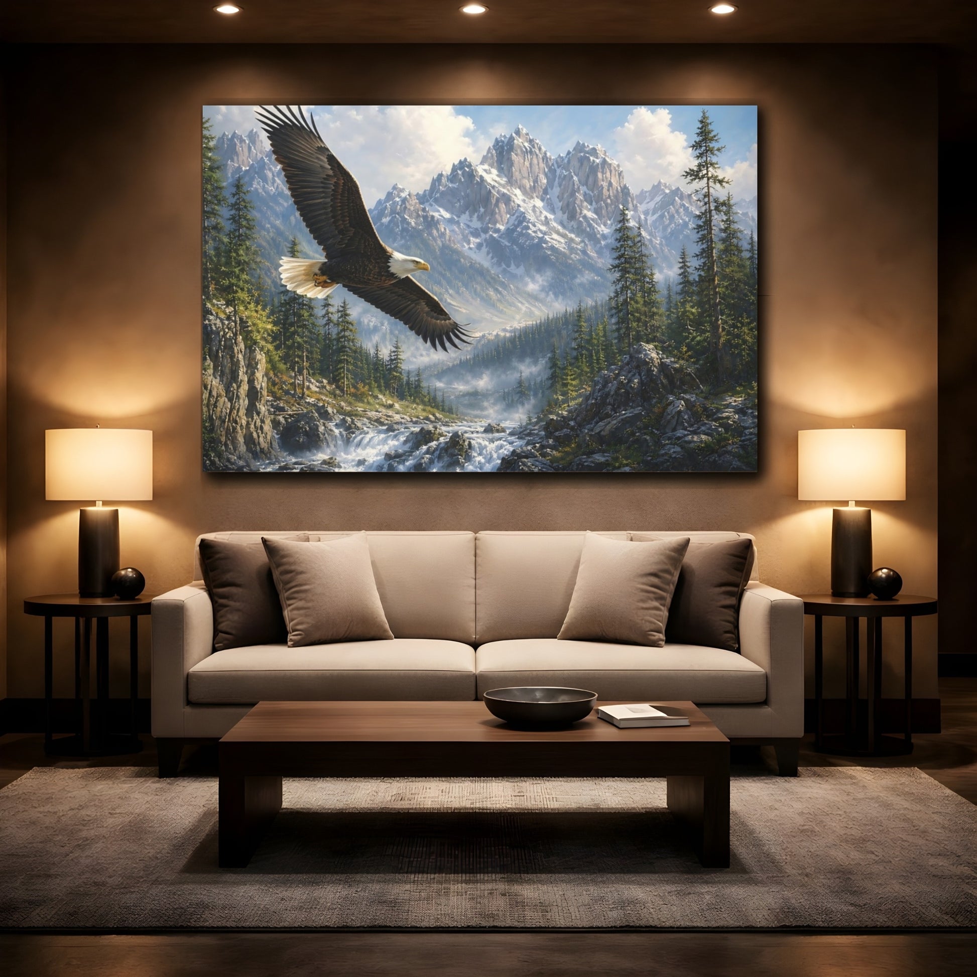 Mockup 2. Nature Eagle Mountain Eagle shown as stretched canvas wall art