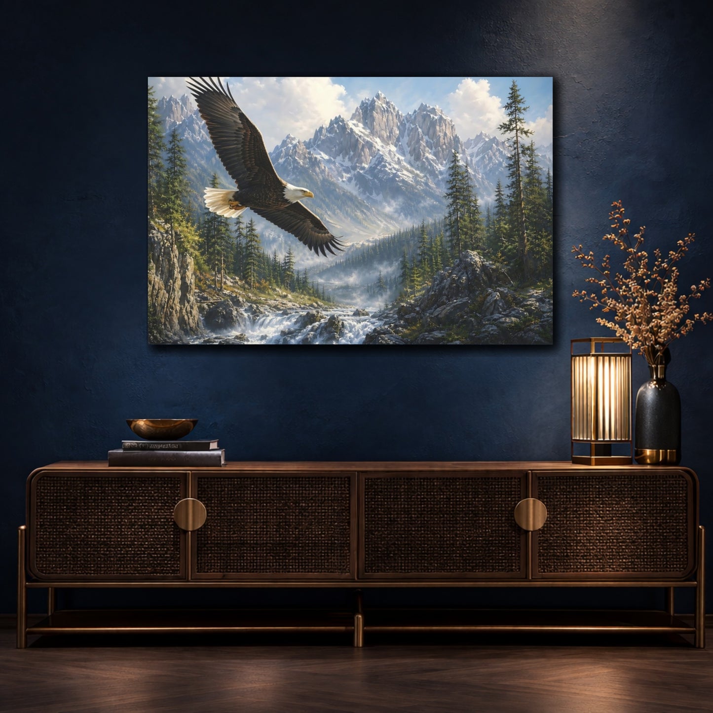 Mockup 4. Nature Eagle Mountain Eagle shown as stretched canvas wall art