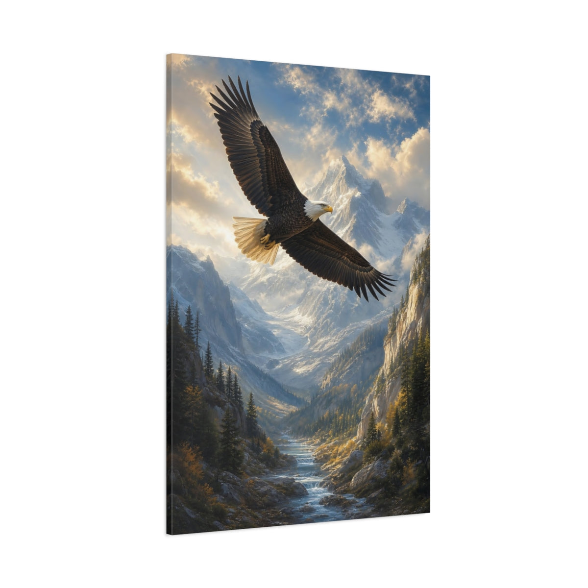 Side Mockup 1. Nature Eagle Mountain Eagle Landscape shown as stretched canvas wall art