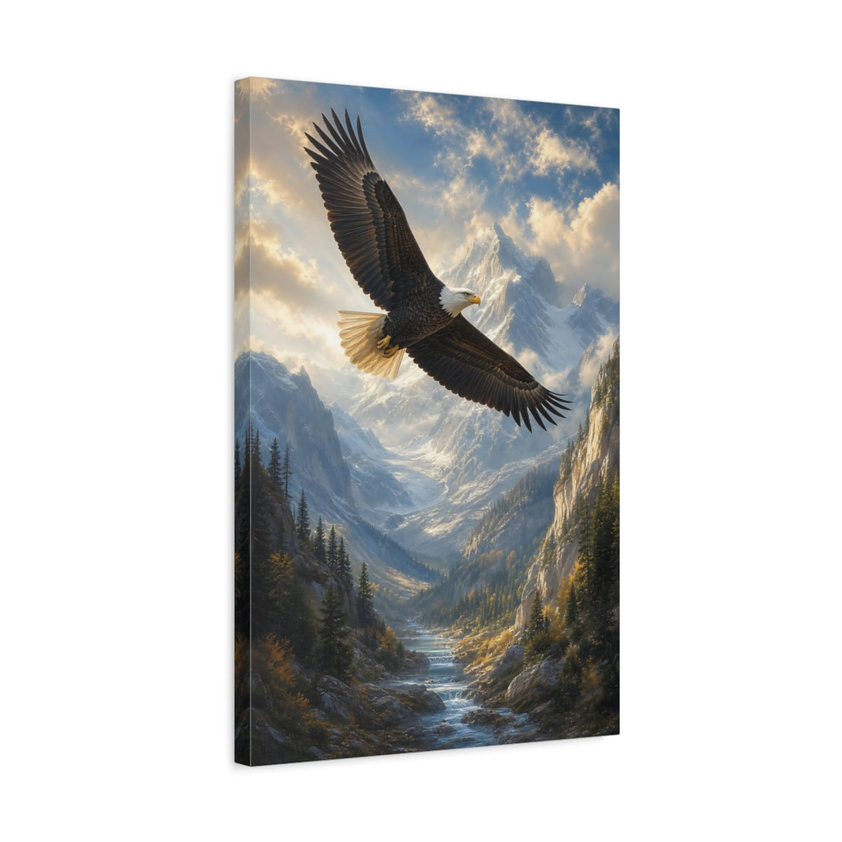 Side Mockup 3. Nature Eagle Mountain Eagle Landscape shown as stretched canvas wall art