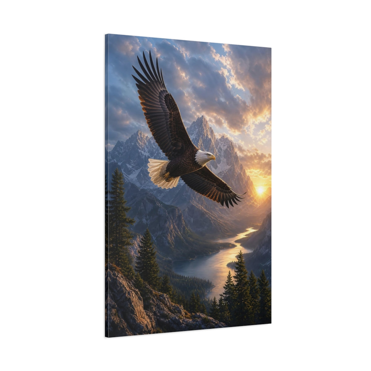 Side Mockup 1. Nature Eagle Eagle Mountain Sunset shown as stretched canvas wall art