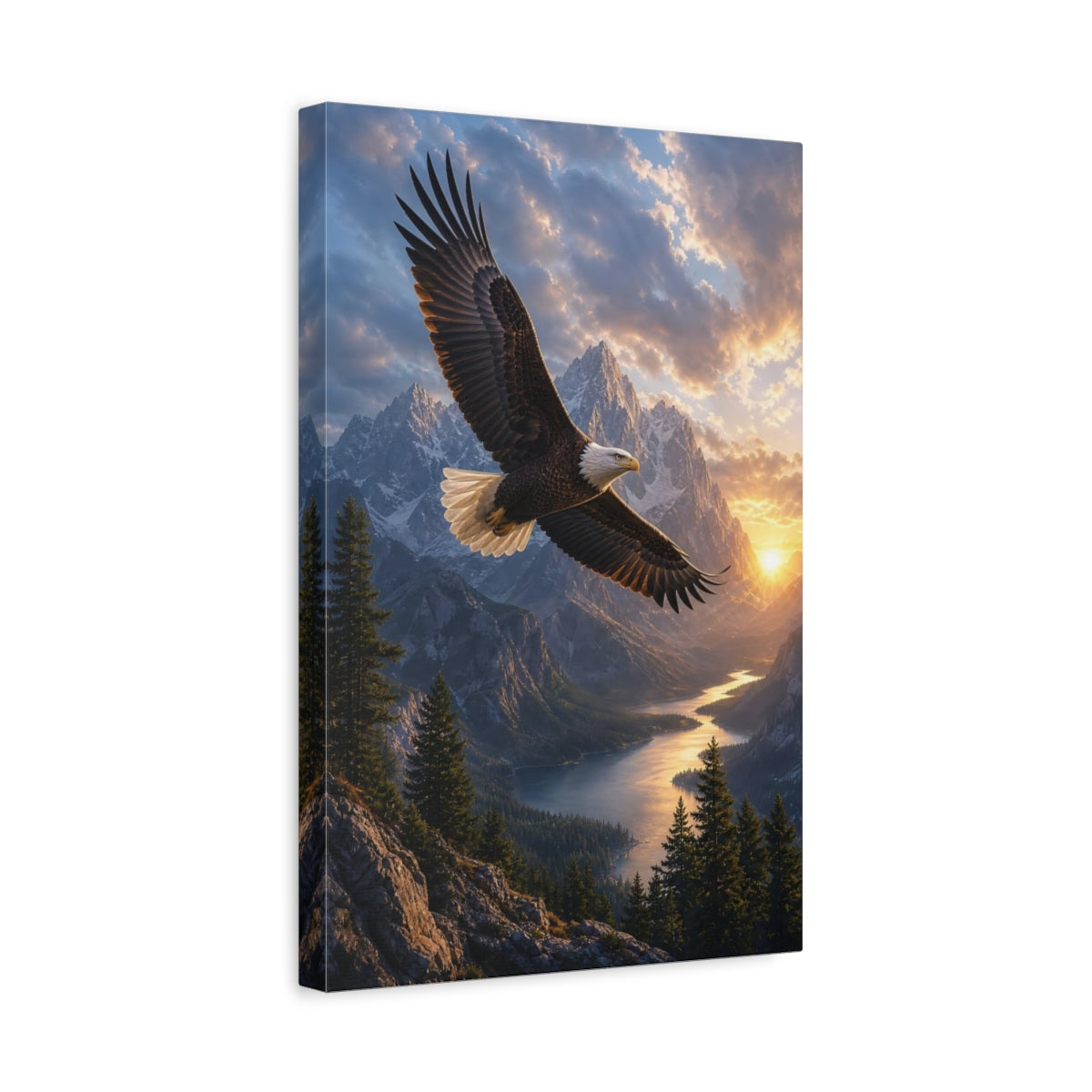 Side Mockup 4. Nature Eagle Eagle Mountain Sunset shown as stretched canvas wall art