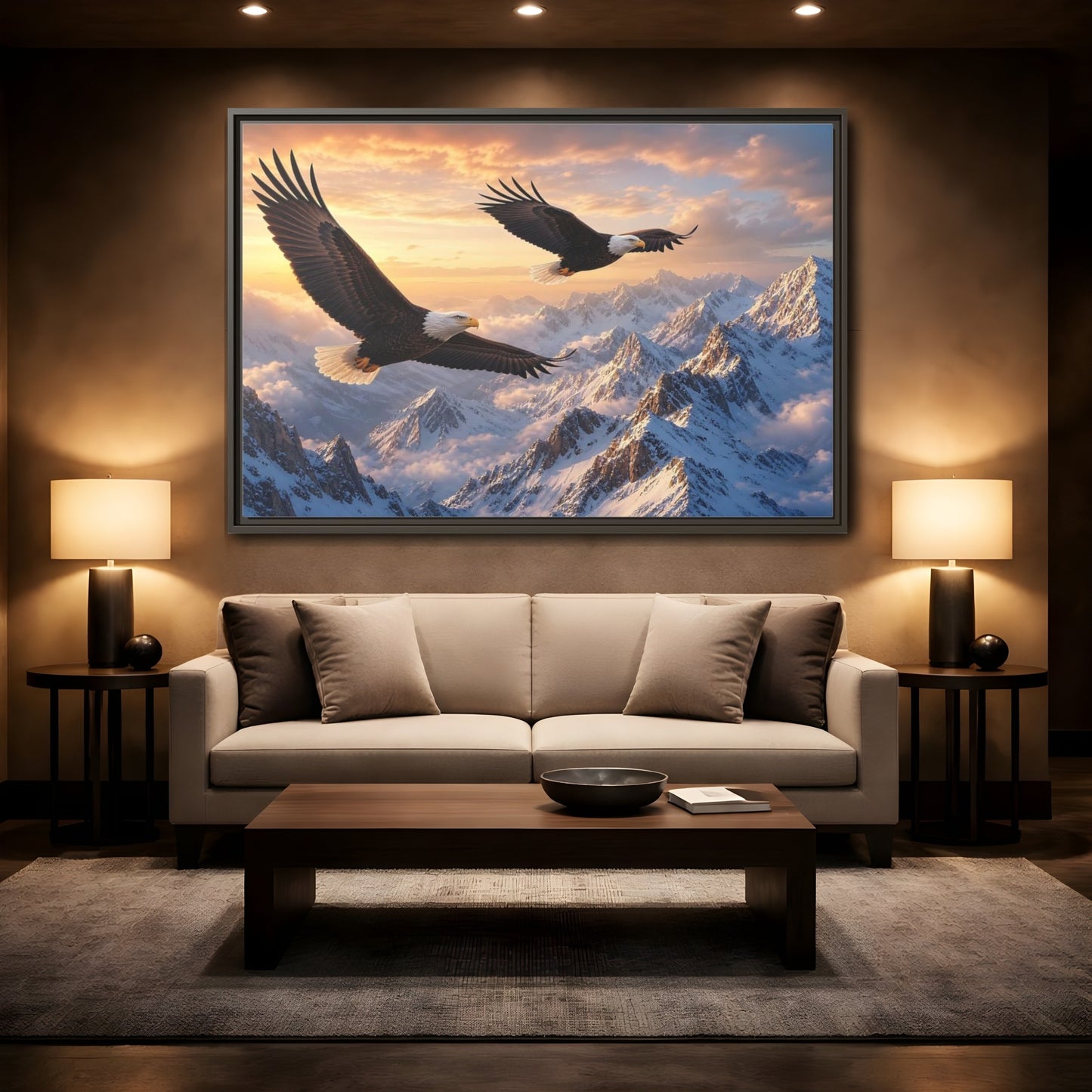 Mockup 2. Nature Eagles Eagles Mountains shown as stretched canvas wall art