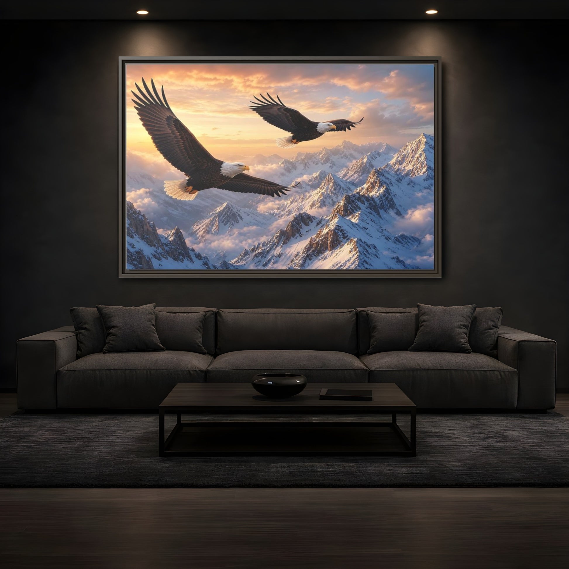 Mockup 3. Nature Eagles Eagles Mountains shown as stretched canvas wall art