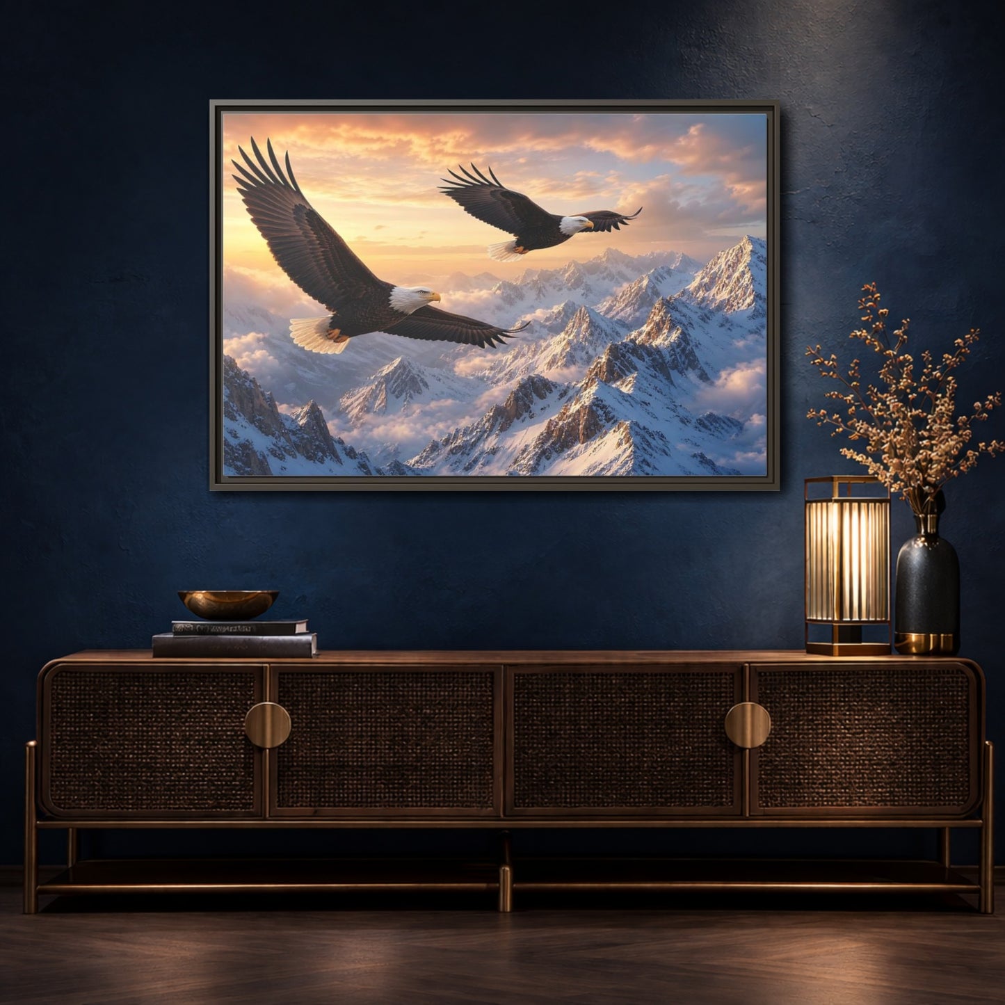 Mockup 4. Nature Eagles Eagles Mountains shown as stretched canvas wall art