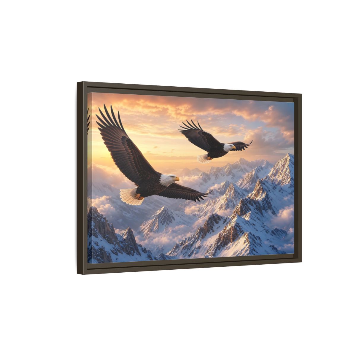 Side Mockup 2. Nature Eagles Eagles Mountains shown as stretched canvas wall art