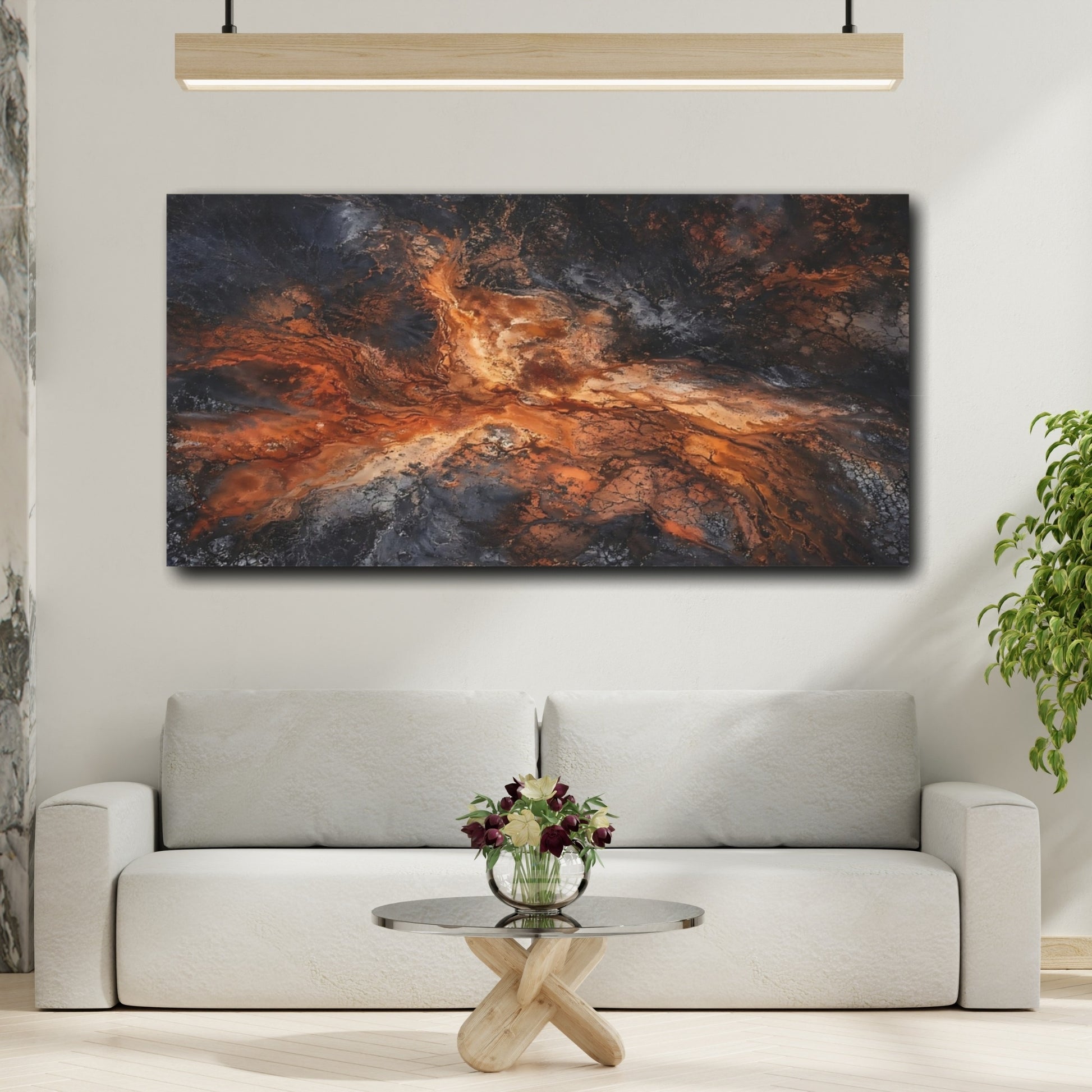 Mockup 3. Nature Earth Texture Orange And Black Abstract shown as stretched canvas wall art