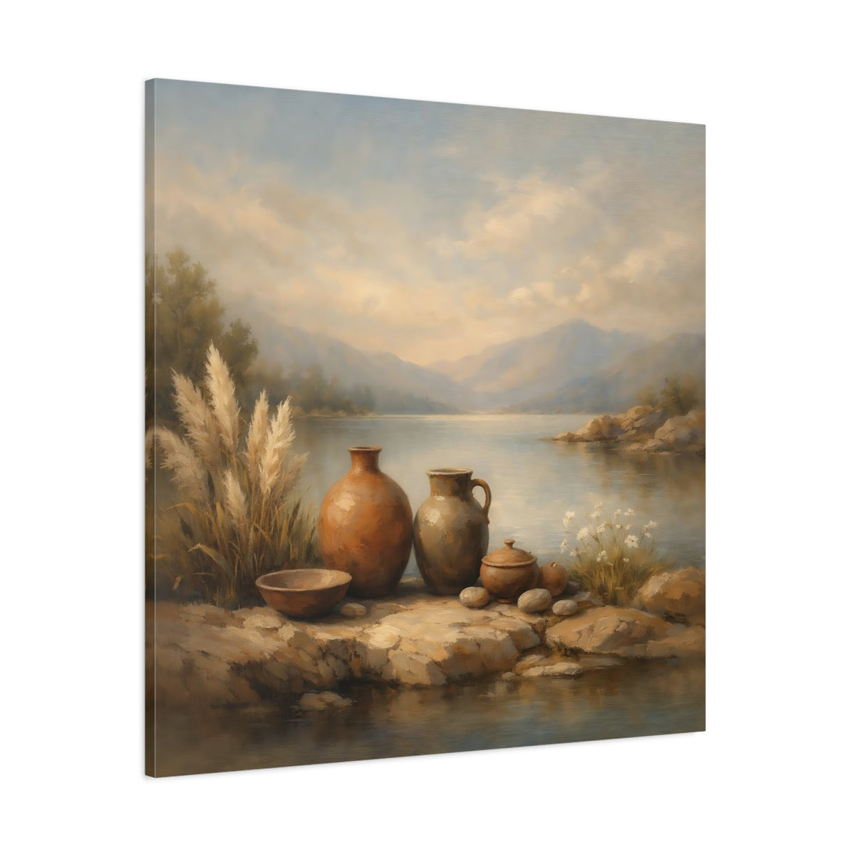 Main Mockup. Nature Earthenware Vases Earthenware Lake View shown as stretched canvas wall art