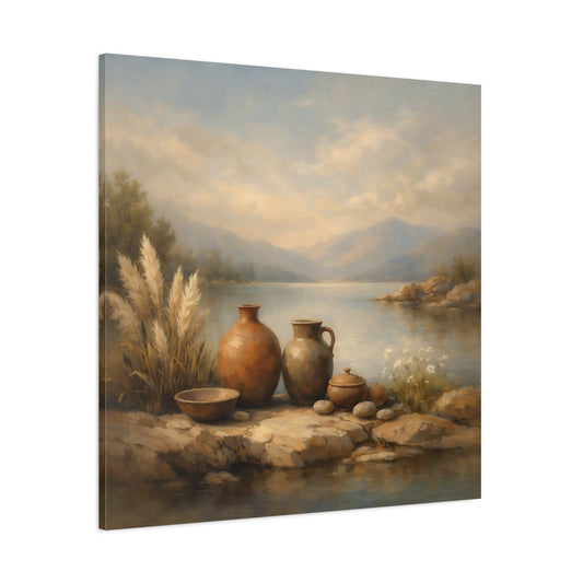 Main Mockup. Nature Earthenware Vases Earthenware Lake View shown as stretched canvas wall art