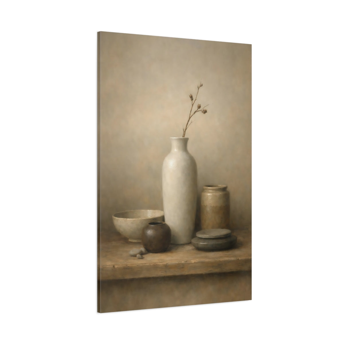 Main Mockup. Nature Earthenware Vessels Brown And Beige shown as stretched canvas wall art