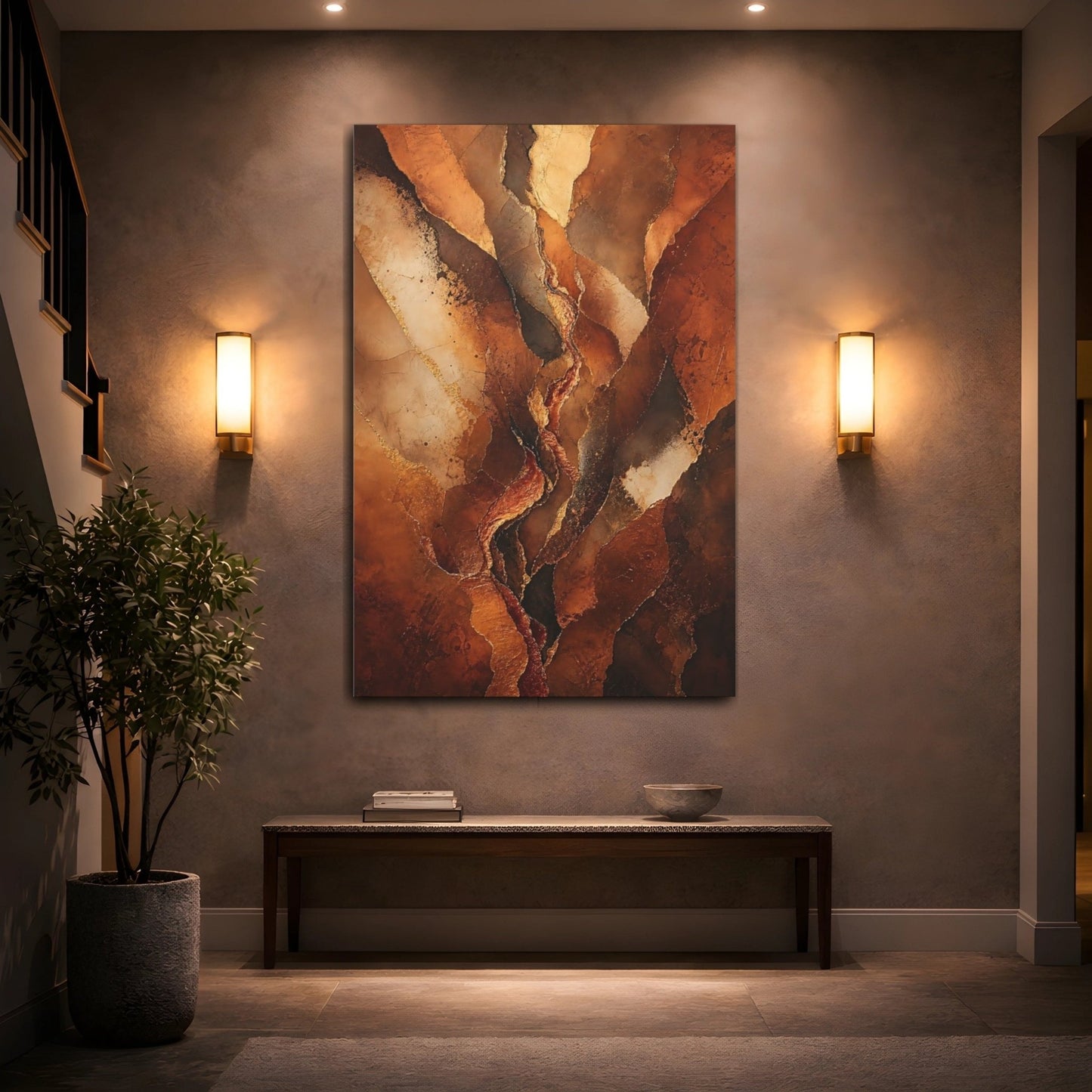 Nature Earthy Texture Brown And Gold Canvas Print – Abstract Living Room, Above Couch - YesArtYes