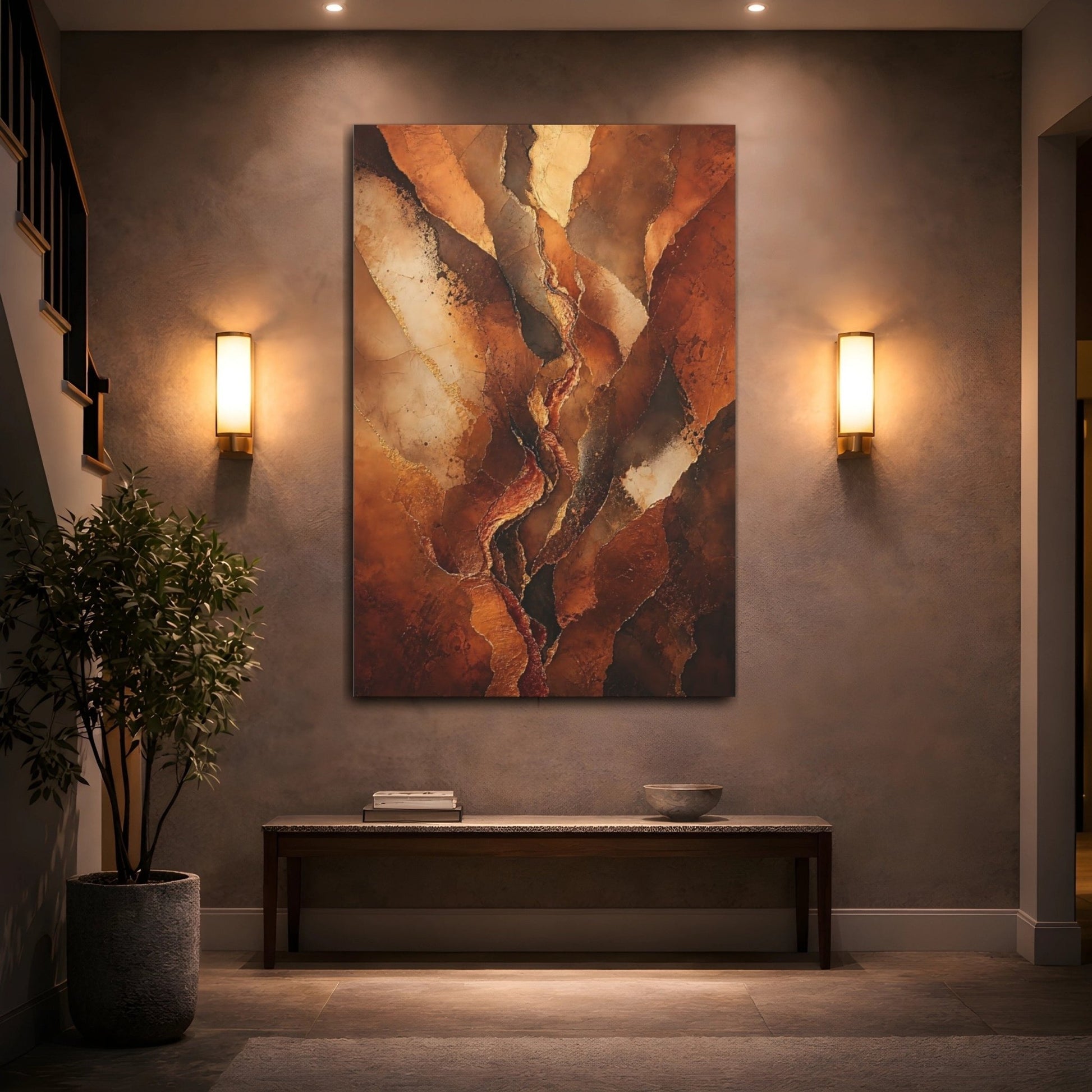 Nature Earthy Texture Brown And Gold Canvas Print – Abstract Living Room, Above Couch - YesArtYes