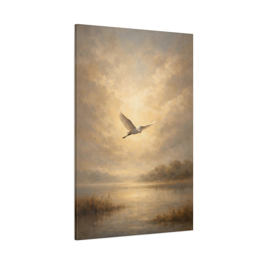 Main Mockup. Nature Egret Golden Egret shown as stretched canvas wall art