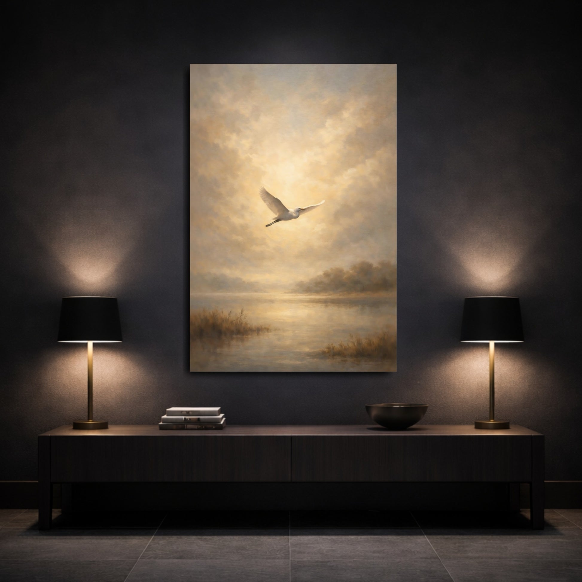 Mockup 2. Nature Egret Golden Egret shown as stretched canvas wall art