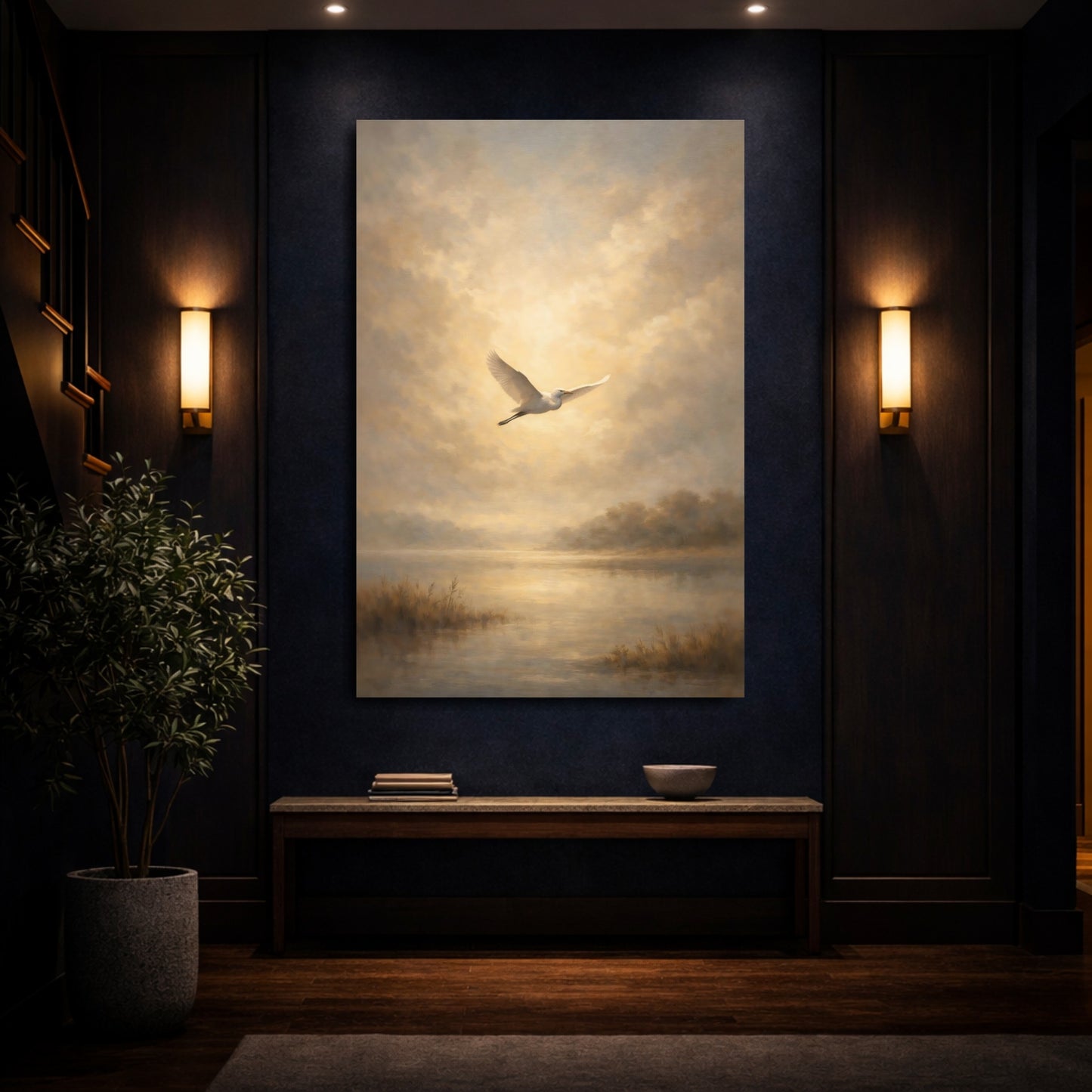 Mockup 3. Nature Egret Golden Egret shown as stretched canvas wall art