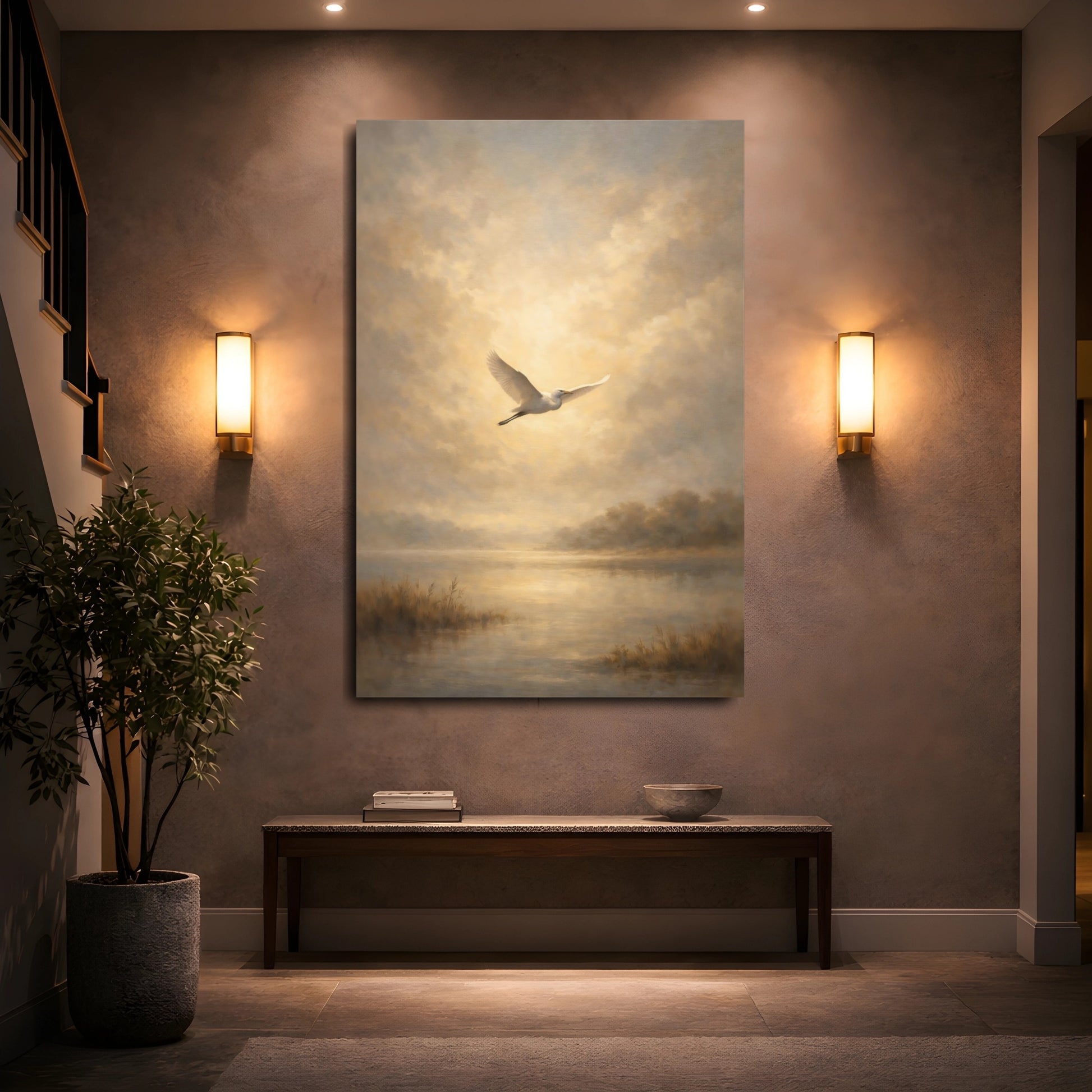 Mockup 4. Nature Egret Golden Egret shown as stretched canvas wall art