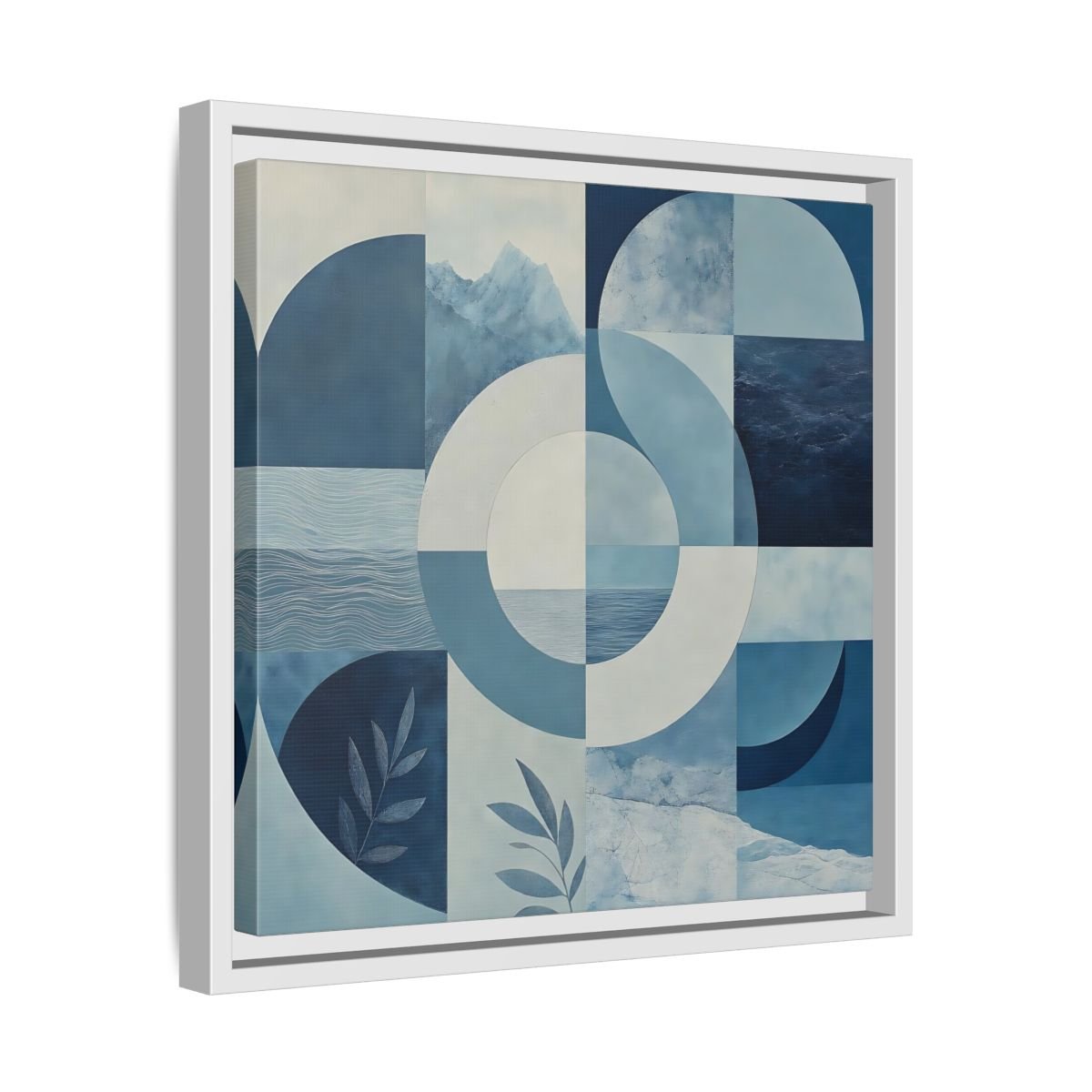 Nature Elements Blue And White Framed Canvas Print – Living Room, Above Console Table - YesArtYes
