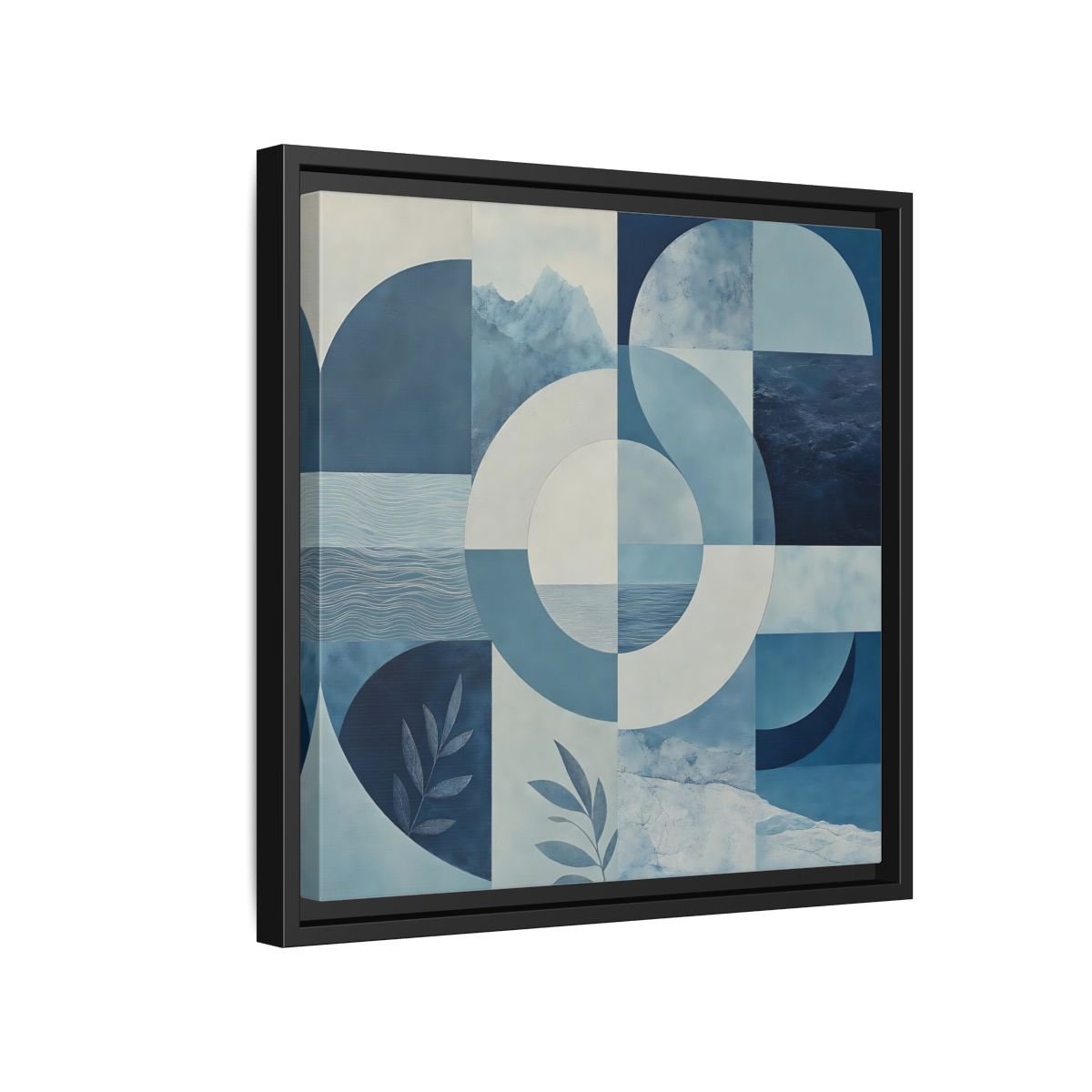 Nature Elements Blue And White Framed Canvas Print – Living Room, Above Console Table - YesArtYes