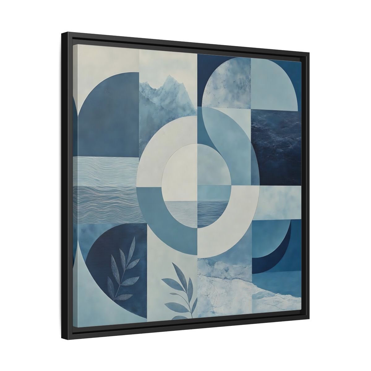 Nature Elements Blue And White Framed Canvas Print – Living Room, Above Console Table - YesArtYes