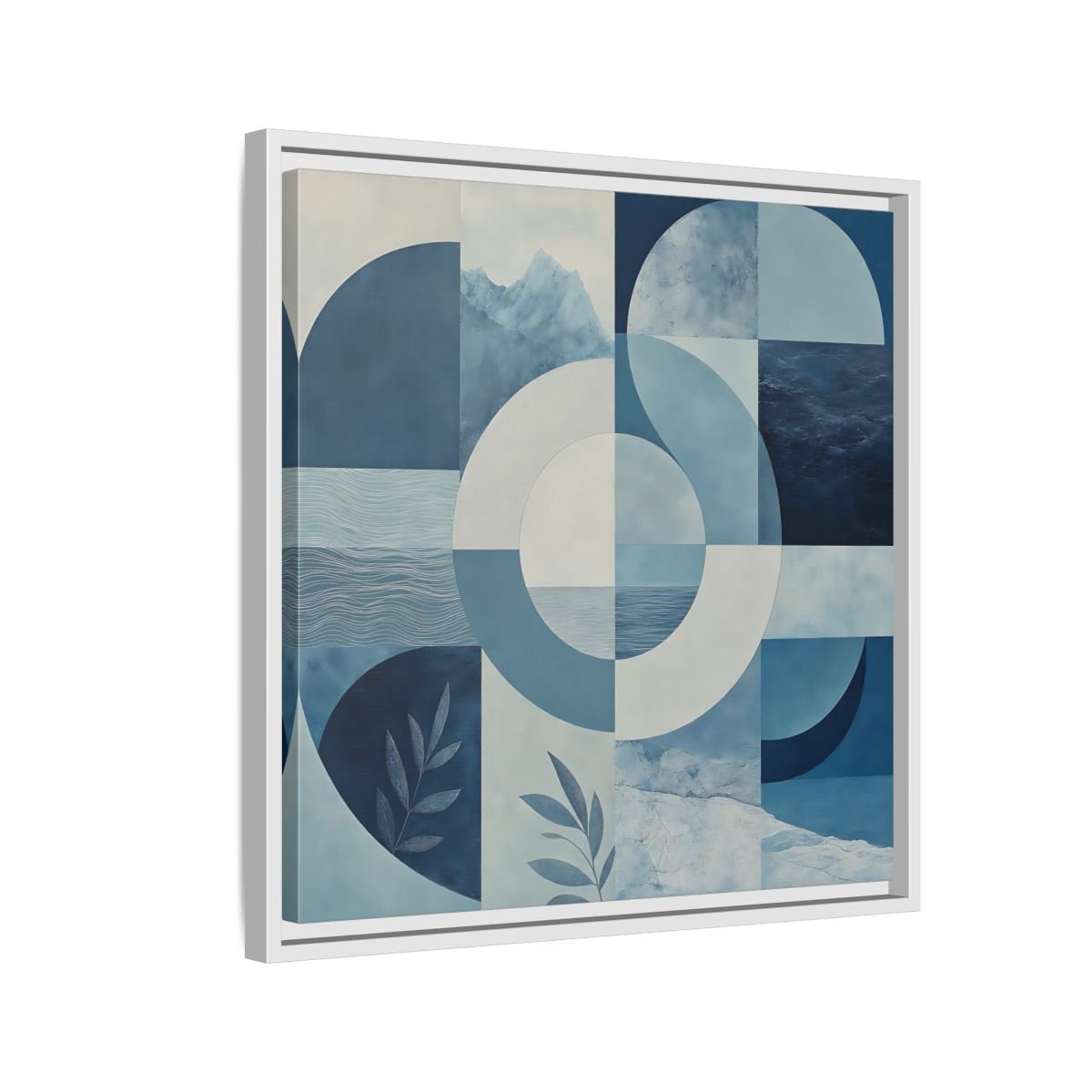 Nature Elements Blue And White Framed Canvas Print – Living Room, Above Console Table - YesArtYes