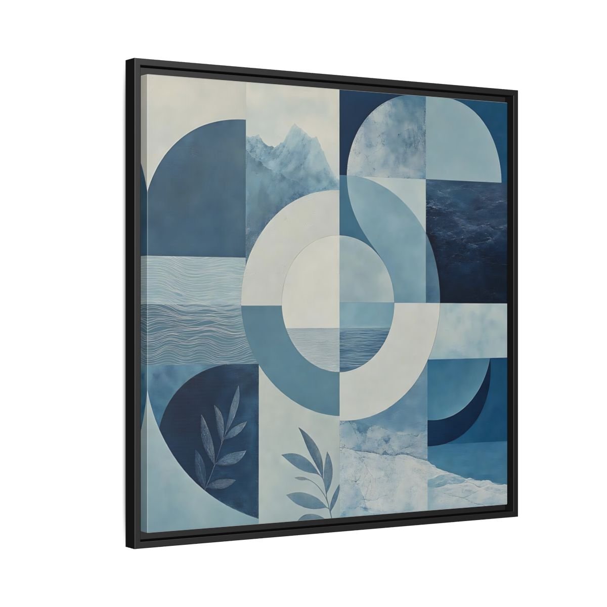 Nature Elements Blue And White Framed Canvas Print – Living Room, Above Console Table - YesArtYes