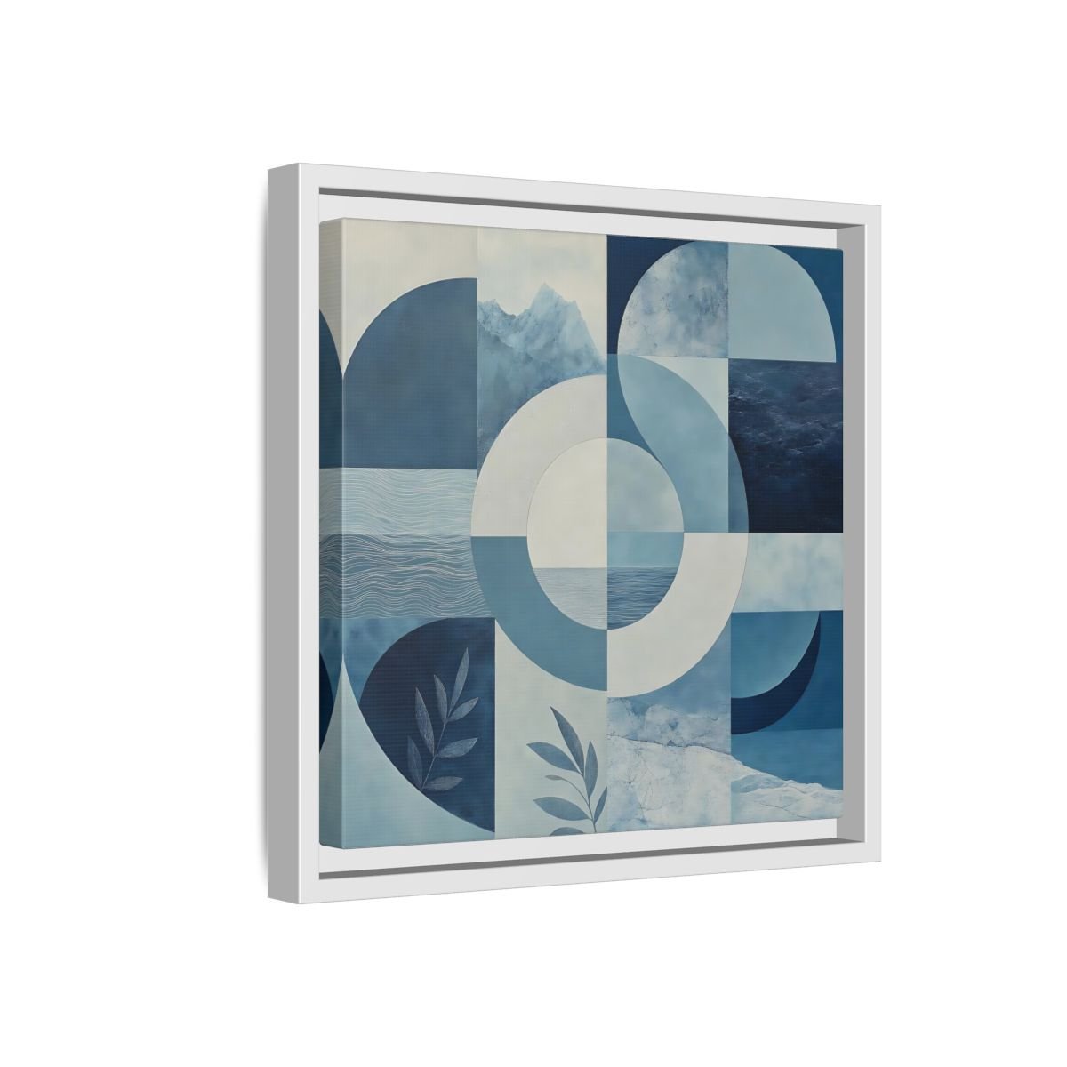 Nature Elements Blue And White Framed Canvas Print – Living Room, Above Console Table - YesArtYes