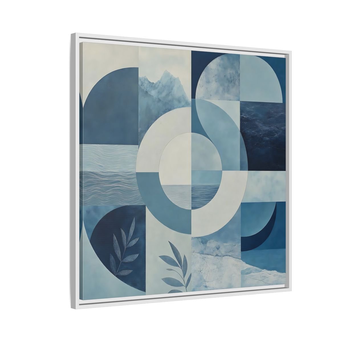 Nature Elements Blue And White Framed Canvas Print – Living Room, Above Console Table - YesArtYes