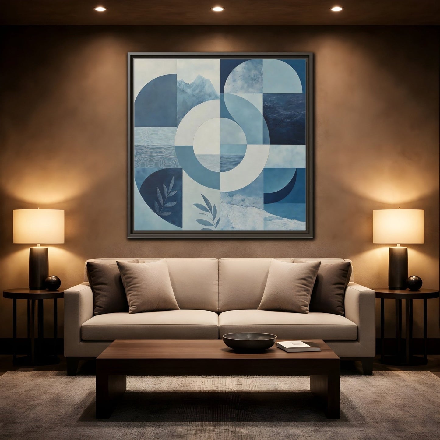 Nature Elements Blue And White Framed Canvas Print – Living Room, Above Console Table - YesArtYes