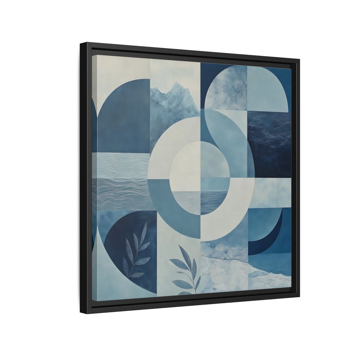 Nature Elements Blue And White Framed Canvas Print – Living Room, Above Console Table - YesArtYes