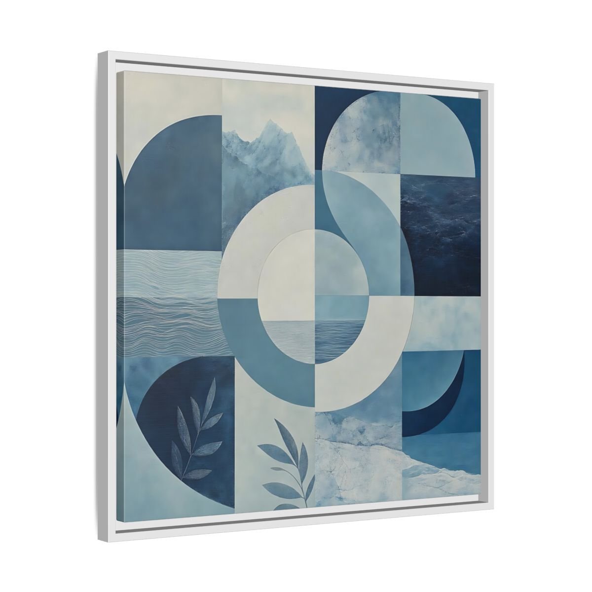 Nature Elements Blue And White Framed Canvas Print – Living Room, Above Console Table - YesArtYes