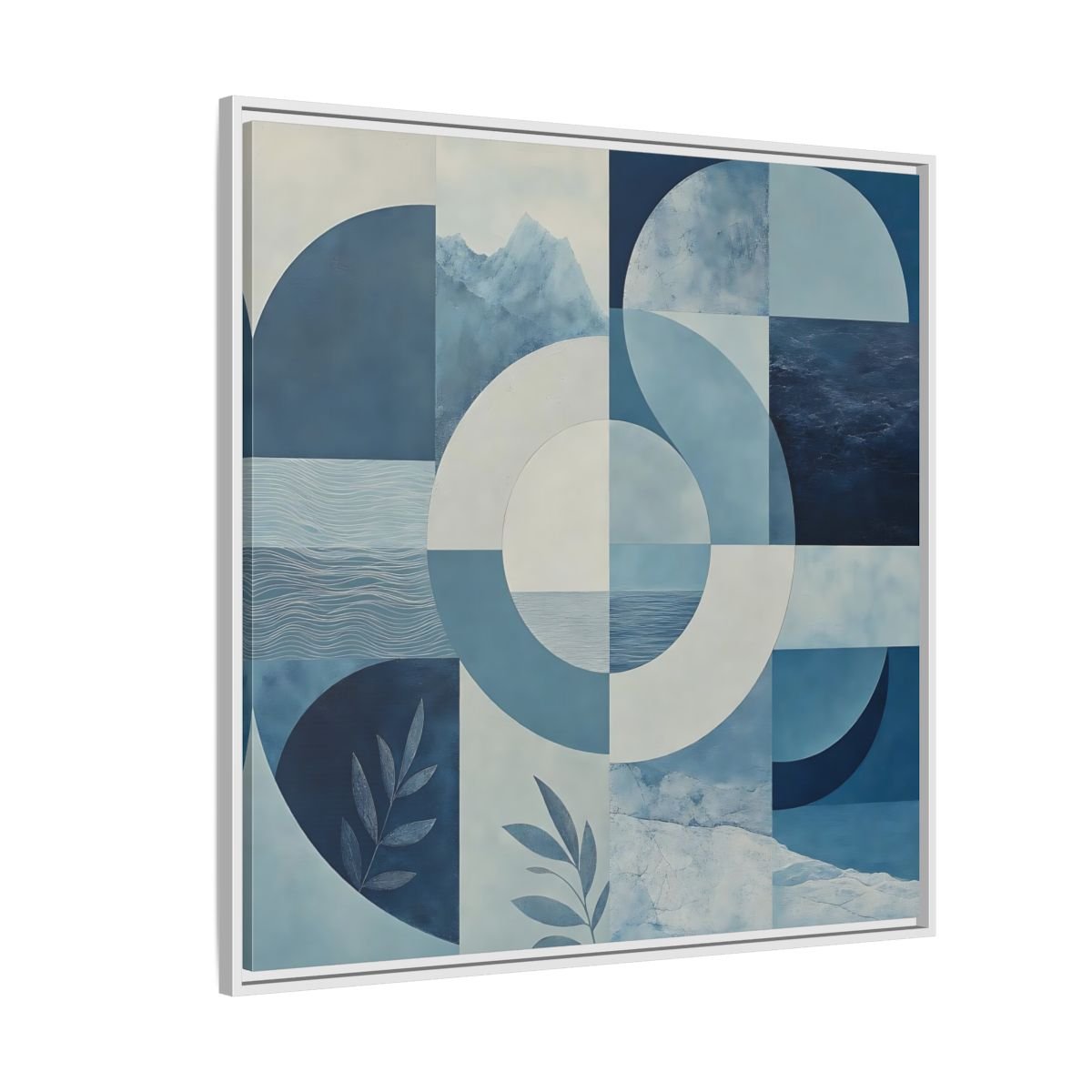 Nature Elements Blue And White Framed Canvas Print – Living Room, Above Console Table - YesArtYes