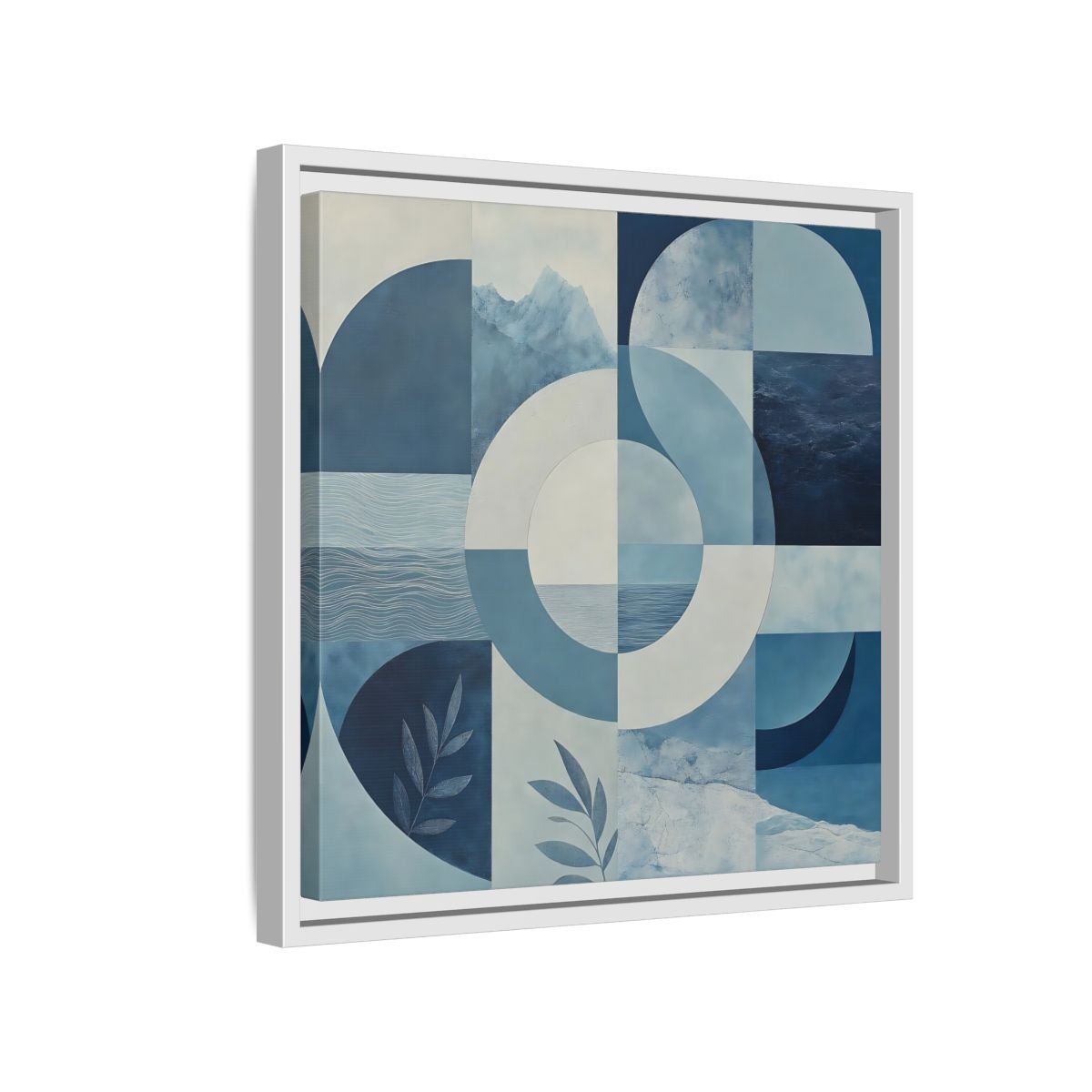 Nature Elements Blue And White Framed Canvas Print – Living Room, Above Console Table - YesArtYes