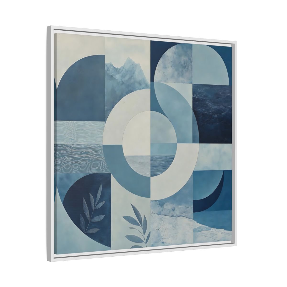 Nature Elements Blue And White Framed Canvas Print – Living Room, Above Console Table - YesArtYes