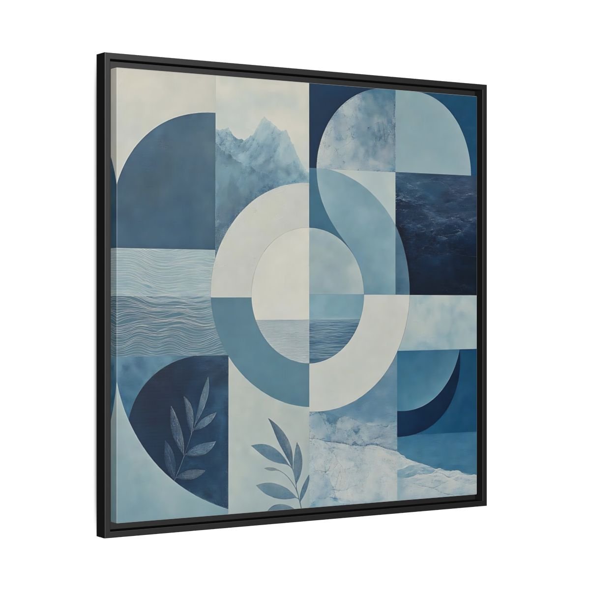 Nature Elements Blue And White Framed Canvas Print – Living Room, Above Console Table - YesArtYes