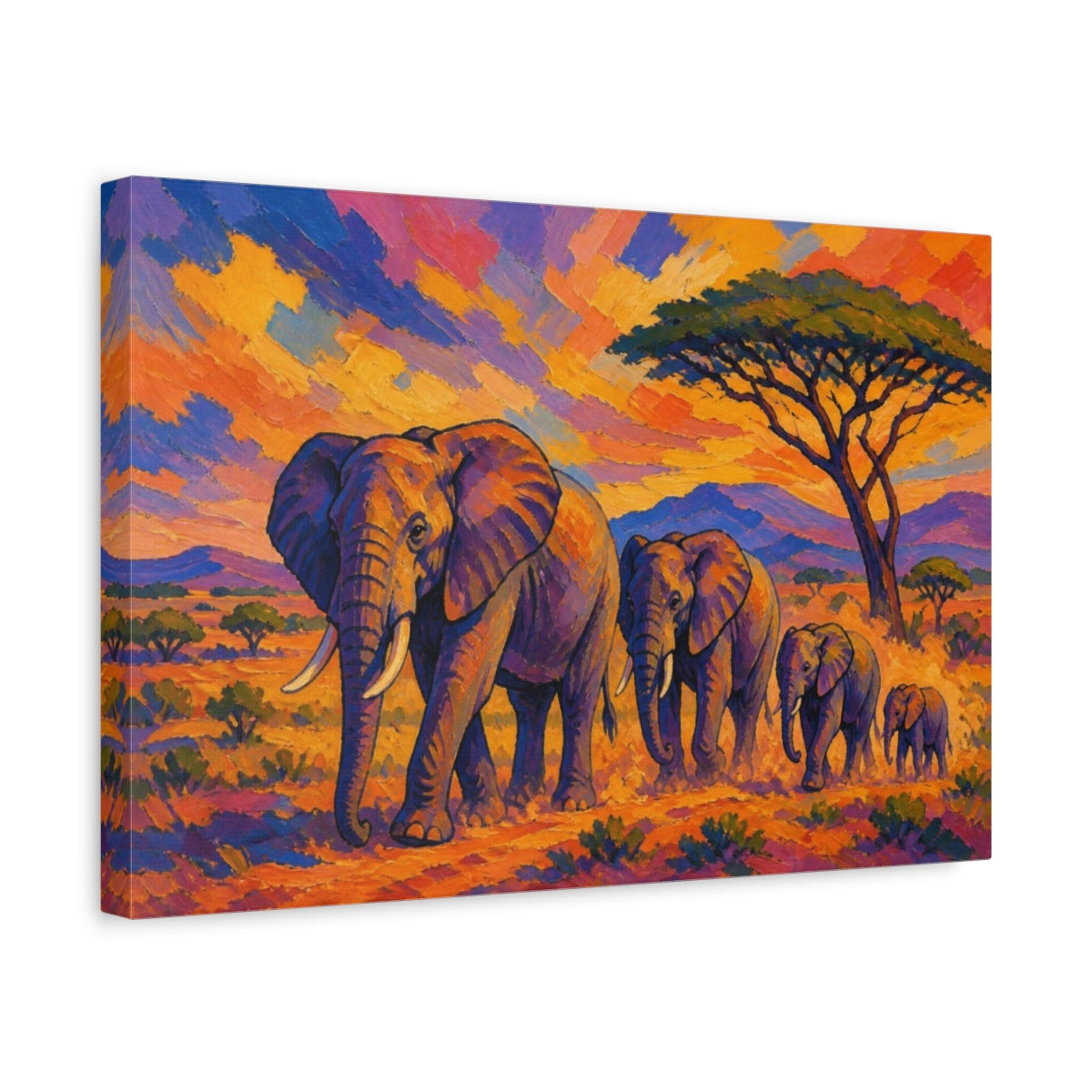 Side Mockup 4. Nature Elephants At Sunset shown as canvas print