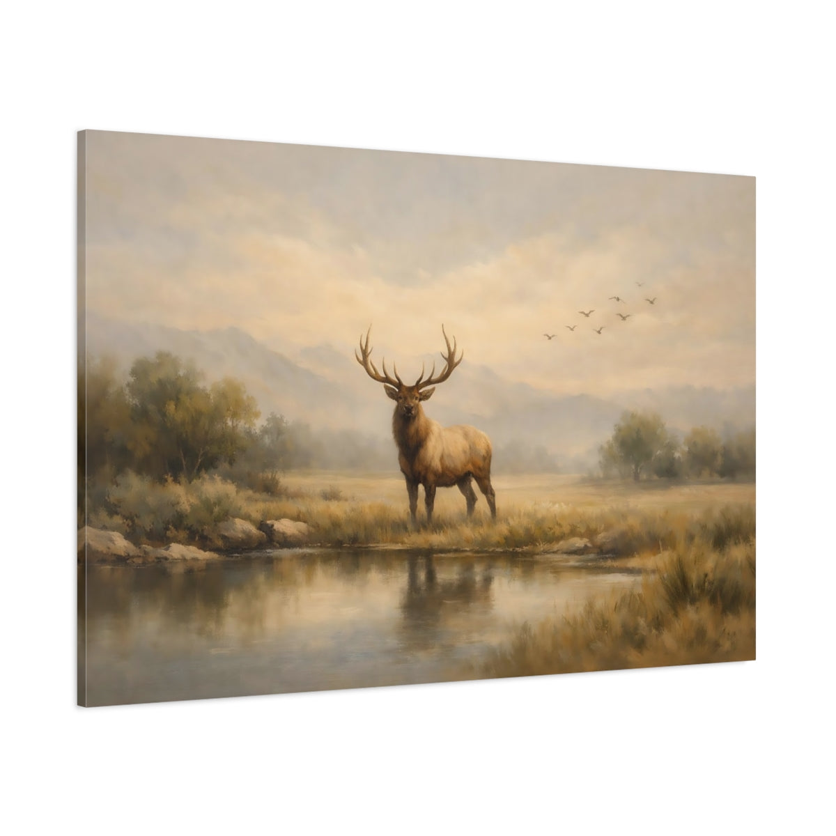 Main Mockup. Nature Elk Earthy Wildlife shown as stretched canvas wall art
