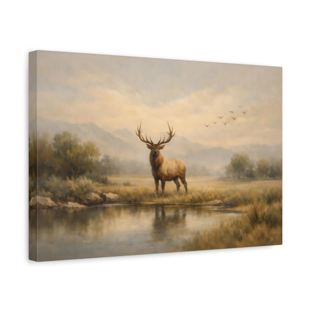 Side Mockup 4. Nature Elk Earthy Wildlife shown as stretched canvas wall art