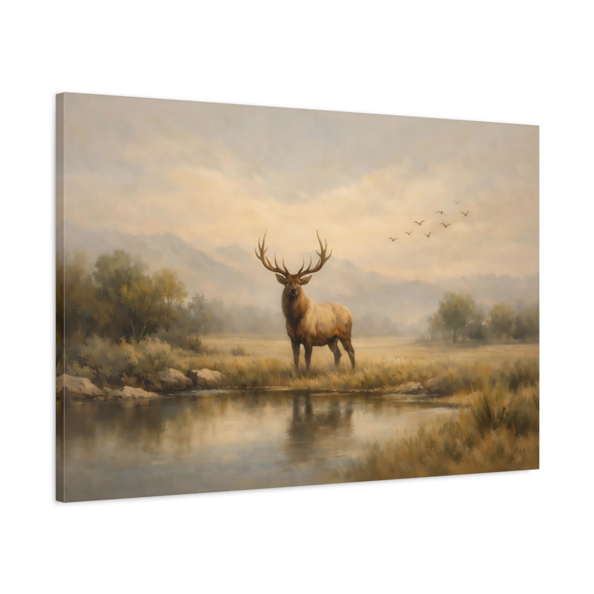 Side Mockup 1. Nature Elk Earthy Wildlife shown as stretched canvas wall art