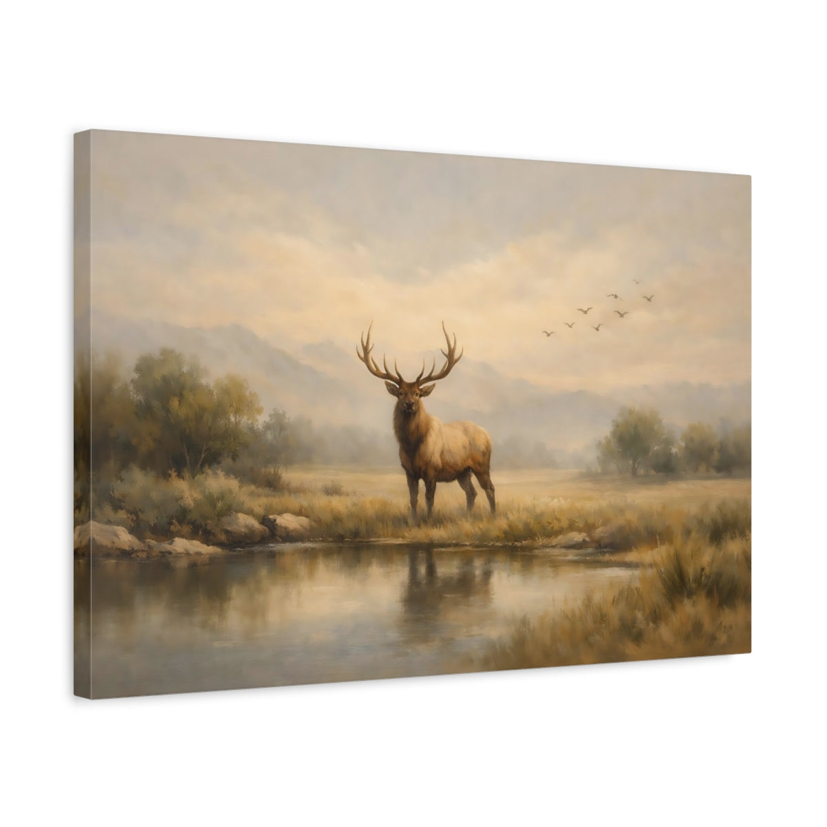 Side Mockup 3. Nature Elk Earthy Wildlife shown as stretched canvas wall art