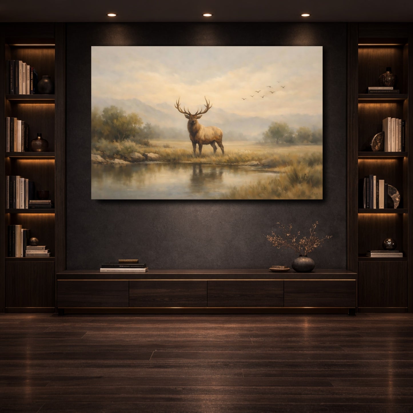 Mockup 3. Nature Elk Earthy Wildlife shown as stretched canvas wall art