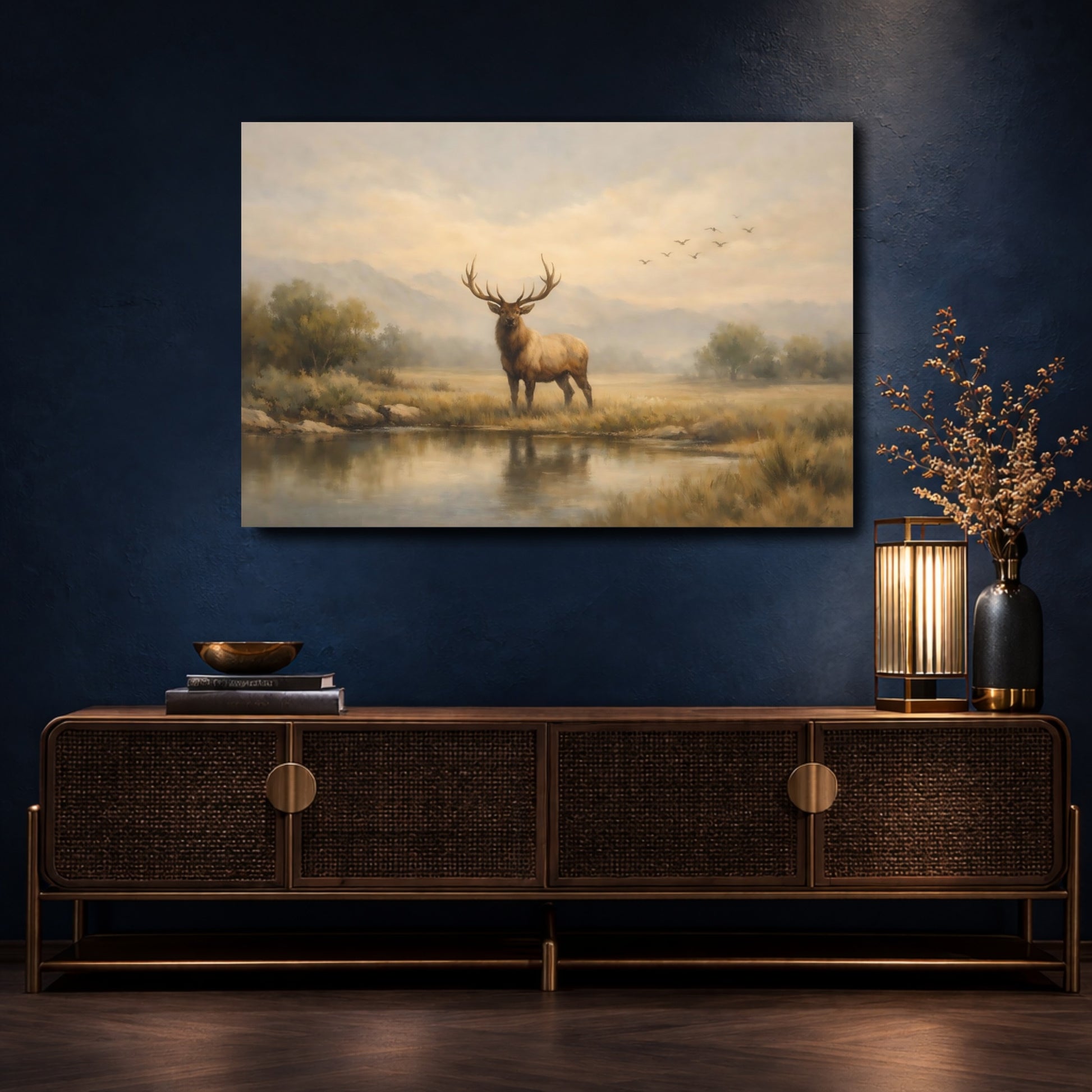 Mockup 4. Nature Elk Earthy Wildlife shown as stretched canvas wall art