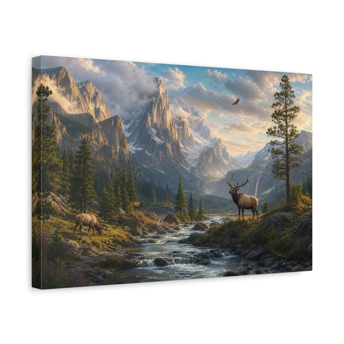 Side Mockup 4. Nature Elk Green Brown Landscape shown as stretched canvas wall art