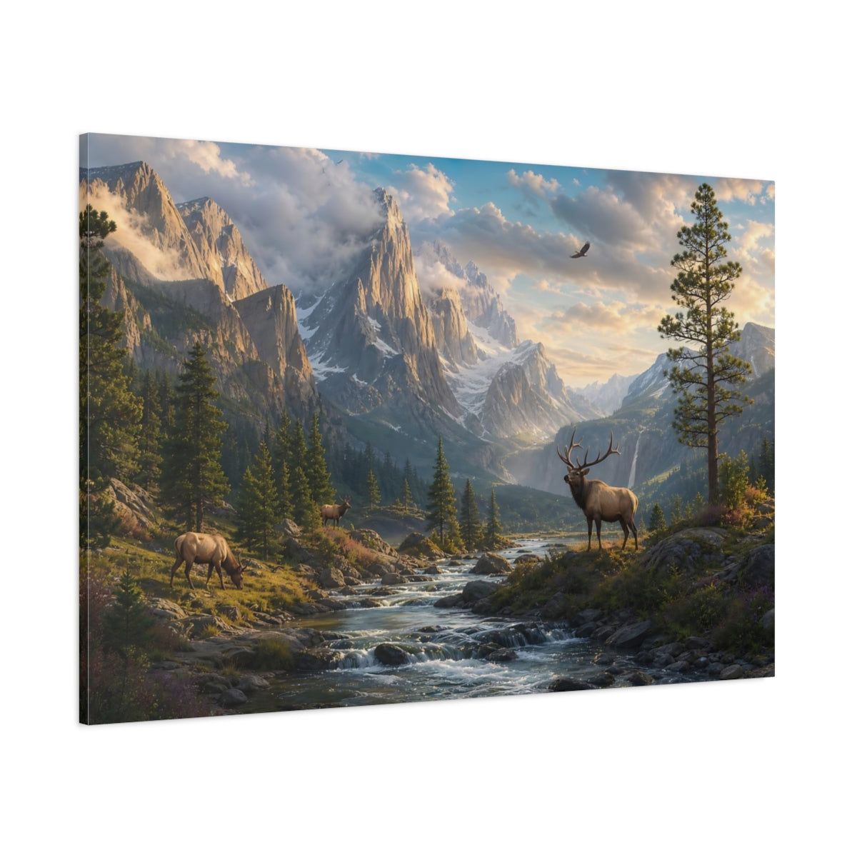 Side Mockup 1. Nature Elk Green Brown Landscape shown as stretched canvas wall art