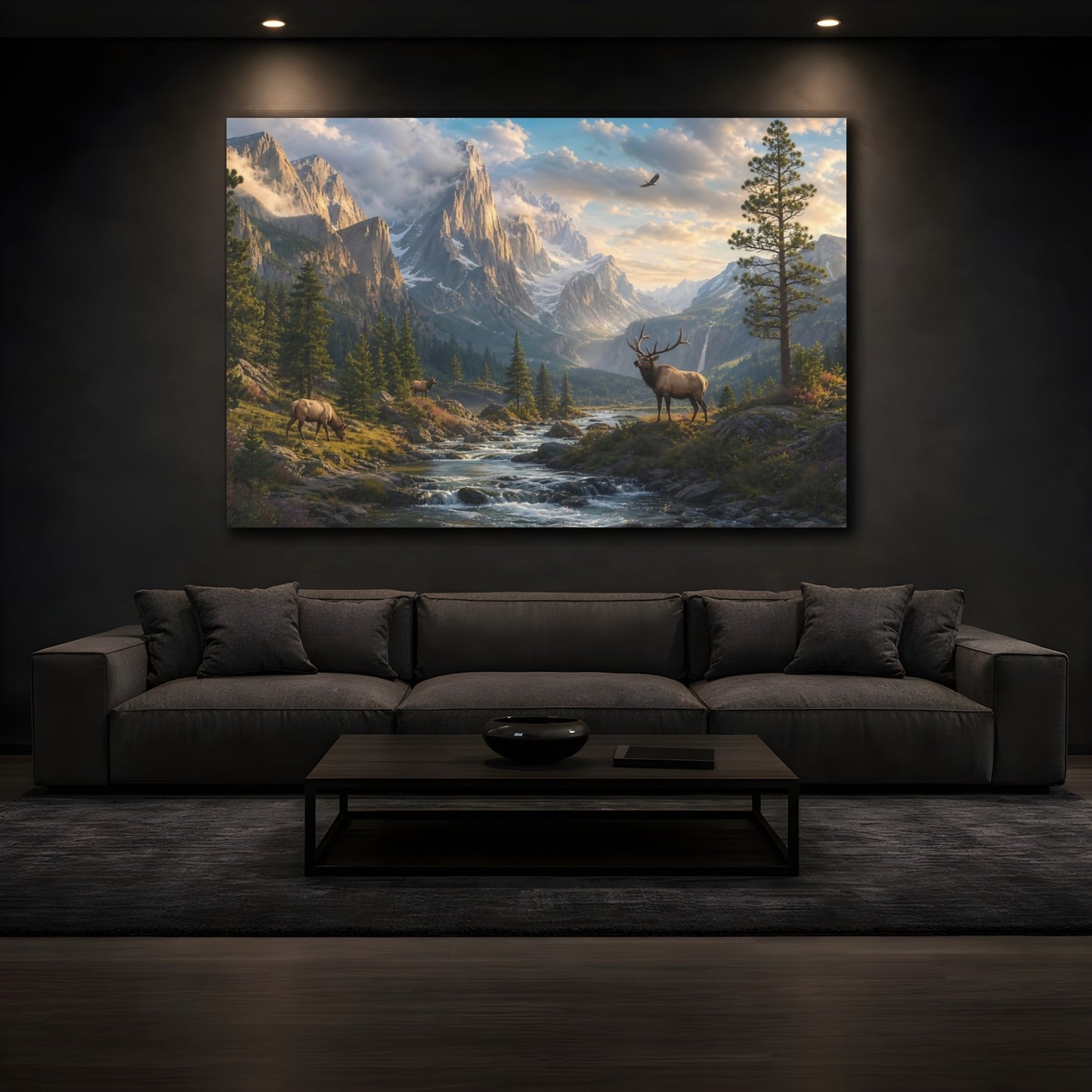 Mockup 3. Nature Elk Green Brown Landscape shown as stretched canvas wall art