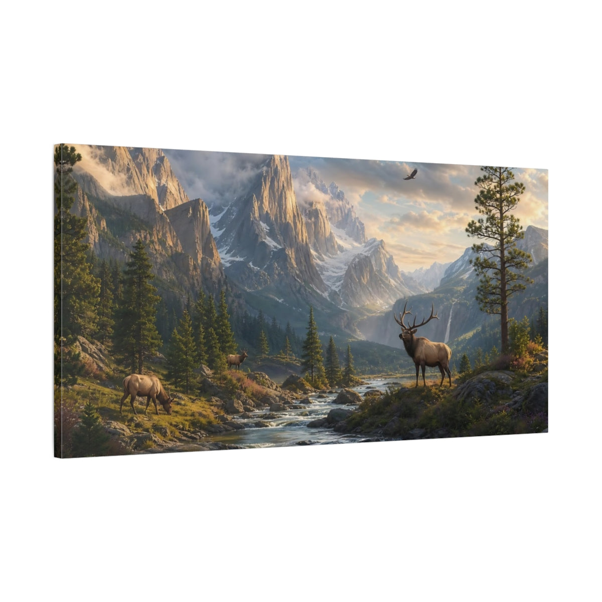 Main Mockup. Nature Elk Mountain Landscape shown as stretched canvas wall art