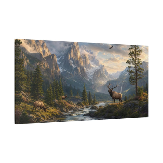 Main Mockup. Nature Elk Mountain Landscape shown as stretched canvas wall art